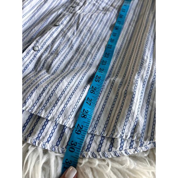 Mountain Khakis Striped Pearl Snap Button Down Shirt Western White Blue Medium - Picture 10 of 11